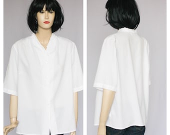 Vintage witte blouse Ruffle blouse Formele blouse Office blouse Womens top Witte top Dames blouse Maat grote Victoriaanse blouse met korte mouwen