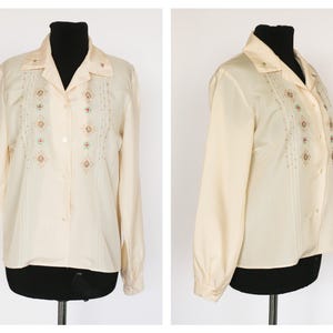 Embroided blouse Formal blouse Victorian blouse Long sleeve blouse Macrame blouse Beige blouse Womens blouse Creme blouse Beige shirt