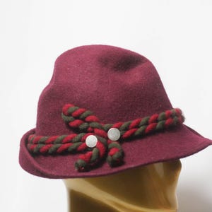 Rare Vintage Burgundy Alpine Hat Genuine Feather Accent | EUC Made in Austria Women main image 4