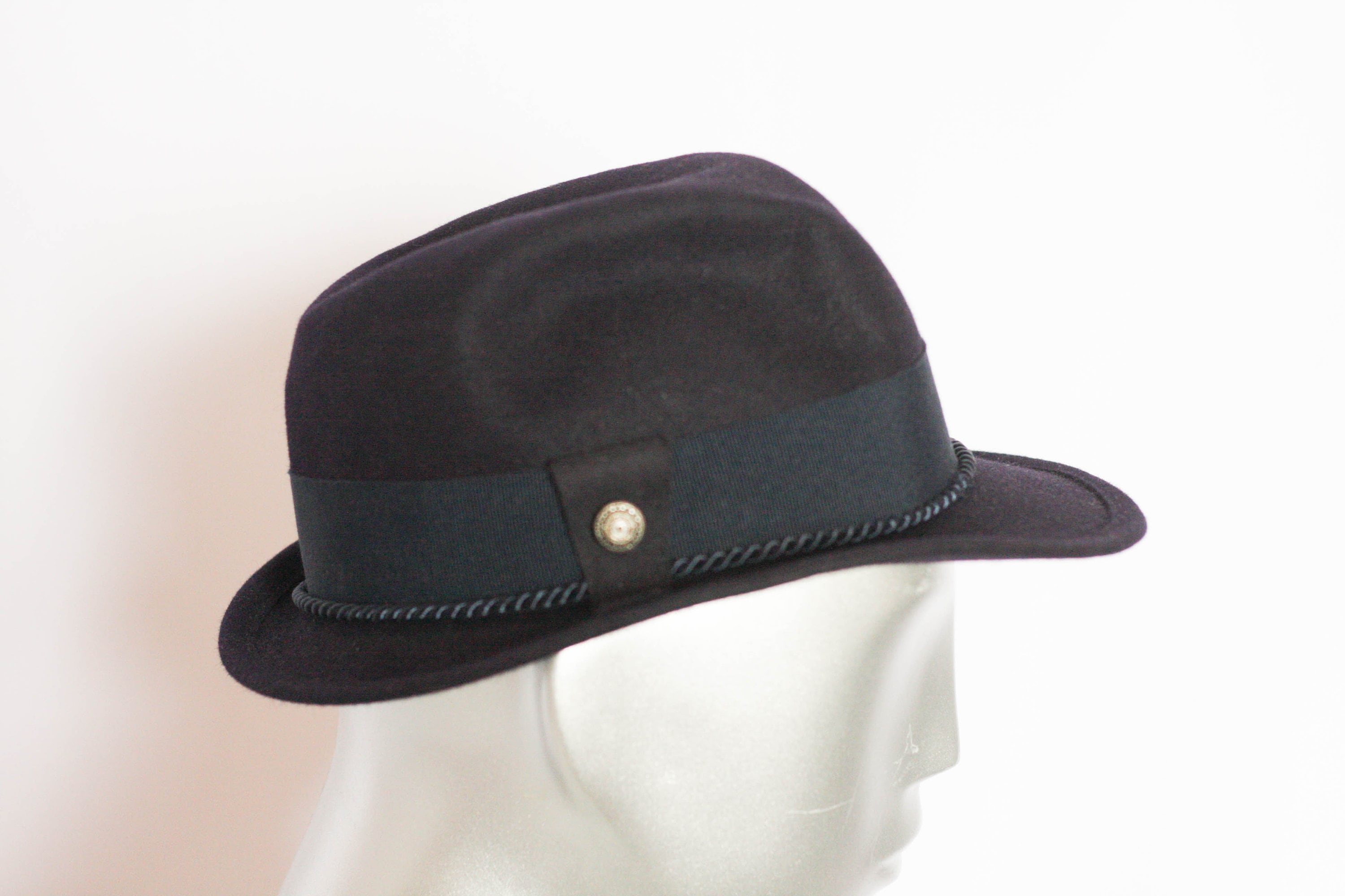 Size small Felt Men's hat Black hat Retro cap Gentelman hat Pillbox hat Unisex hat Ladies hat Womens hat Brim hat Cashual hat Every day hat