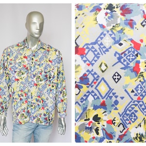 Absract shirt Boho shirt Men&#39;s shirt Long sleeve shirt size XL shirt Abstract print Cotton shirt hippie shirt Paint shirt Hipster shirt