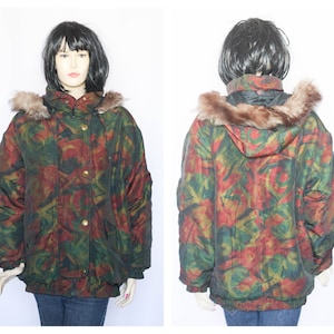 Vintage abstrakter Wintermantel Warme Jacke Muschelmantel Damen Skijacke Schneejacke Größe groß Winterpullover Pelz Überrock Skibekleidung