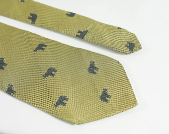 Elefant Druck Herren Natur Liebhaber Geschenk Seidenkrawatte Geschenk für ihn Tier print Gelbe Krawatte Weißer Elefant Elefant Krawatte Tierkrawatte Seide vintage