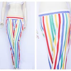 Pantalones arco iris vintage Stripped pats Pantalones de tela Pantalones coloridos Pantalones de verano Pantalones de fiesta Pantalones retro Pantalones disco Tamaño pequeño