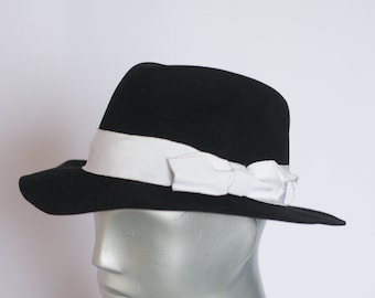 Unisex Classic fedora Hoed Heren hoed Dames hoed Zwart fedora Unisex fedora Maat medium Mens fedora Vintage hoed Zwarte hoed