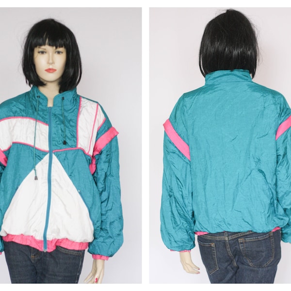 Vintage turquoise jacket Sports jacket Womens windbreaker Vintage windbreaker 90s clothes Retro jacket Raincoat Casual jacket fashion Schell