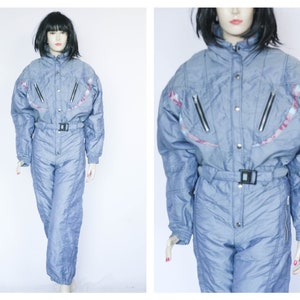 Extra warm Ski suit Womens ski wear Snowboaring gear Skiing clothes For her Blue ski suit Retro ski suit Winter overall one piece suit