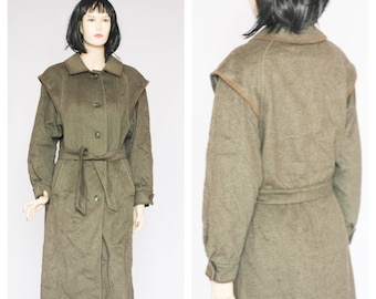 Manteau vintage en laine Trench en laine Manteau kaki Manteau d'hiver Manteau chaud Manteau rétro Manteau long Trench vert Manteau femme Pardessus Manteau vêtement d'extérieur Élégant