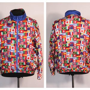 Chaqueta con banderas Chaqueta deportiva Cortavientos de mujer Cortavientos vintage Ropa de los 90 Chaqueta retro Chubasquero Chaqueta casual de moda