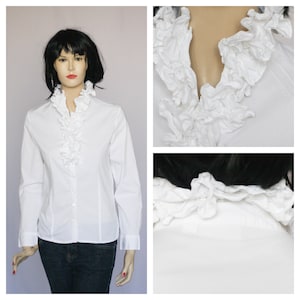 Vintage blouse Ruffle blouse Long sleeve blouse White blouse Holiday blouse Womens shirt Secretary blouse Classic blouse Romantic blouse