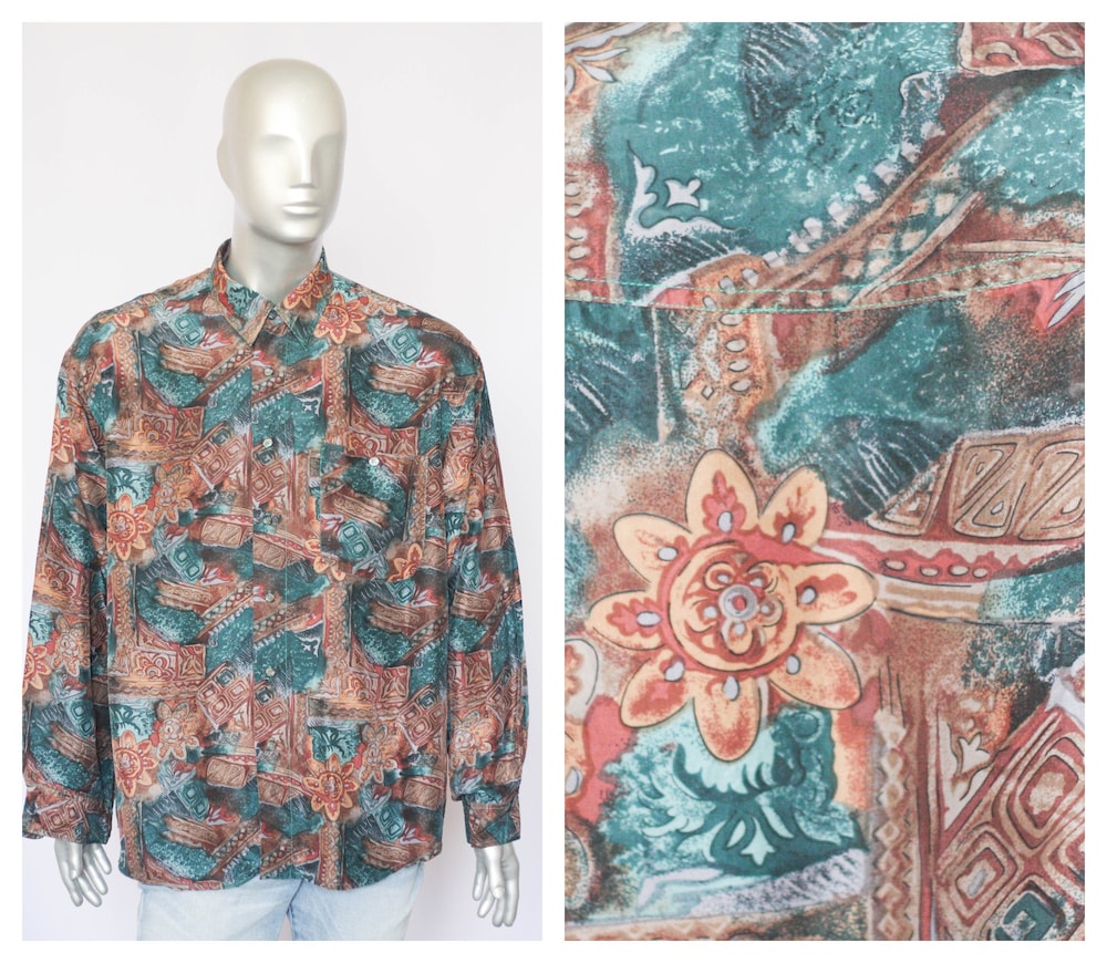 Teechic Style Silk Shirt Lightweight Shirt Summer Shirt Evening Shirt Mens Shirt Short Sleeve Shirt Size Xl Shirt Abstract Print Hippie Shirt Paint Shirt