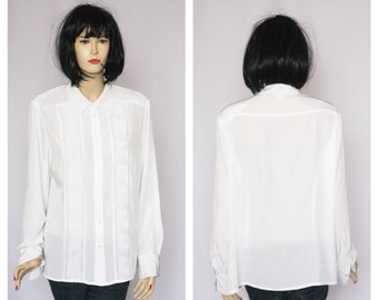 Vintage blouse Ruffle blouse Lange mouwen blouse Wit blouse Vakantie blouse Womens shirt Secretaresse blouse Klassieke blouse Romantische blouse