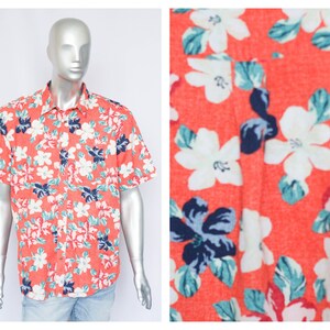 Floral shirt Party Shirt Summer shirt Men&#39;s shirt Orange shirt Flowers shirt Size XL Short sleeve  Hippie shirt Festival shirt Abstract