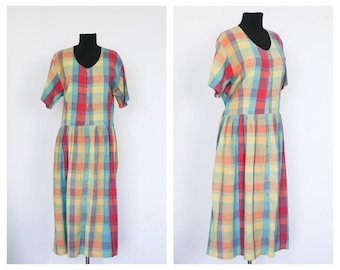 Lightweight summer plaid dress Tartan dress Sarafan dress Party dress Red dress Cocktail dress Holiday dress Womens Dress Size large