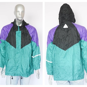 Blue jacket Vintage windbreaker Green windbreaker Shell jacket Men&#39;s raincoat Retro jacket Men&#39;s windbreaker Track jacket Hooded jacket