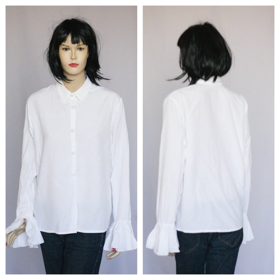 Camisa blanca mujer cuello grande hotsell