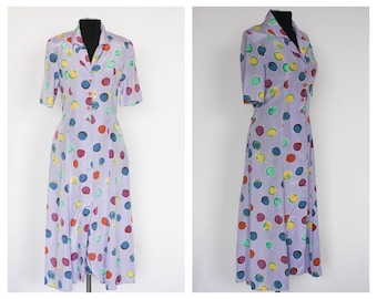 Vintage dotted dress Polka dot dress 3/4 sleeve dress Sarafan dress Button up dress Evening dress Party dress Womens Dress Size medium