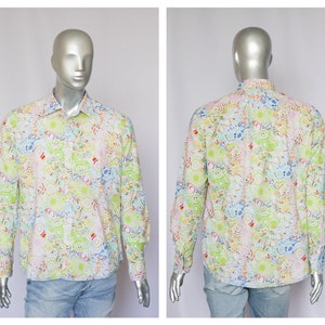 Vintage neon abstract shirt Size XL shirt Men&#39;s shirt Long sleeve shirt Abstract print Casual shirt Disco shirt Every day shirt Casual