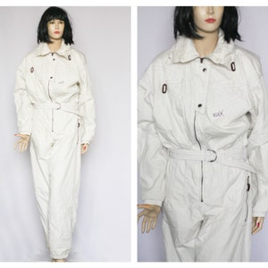 White ski suit Womens ski suit Winter suit Warm suit Snow suit Warm suit Vintage suit Ski jumpsuit Ski overal One piece suit