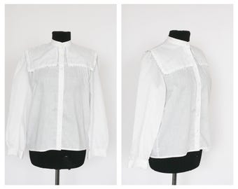 Victoriaanse blouse Katoenen blouse Secretaresseblouse geborduurde blouse Witte blouse Wit overhemd Katoenen top Damesblouse Elegante kantoorblouse