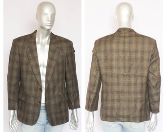 Mens plaid blazer Wool blazer Checkered coat Mens outwear Sport jacket Size small Tweed blazer Casual blazer Vintage blazer Evening blazer