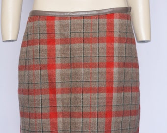 Vintage skirt Wool skirt Plaid skirt Elegant skirt Womens skirt Orange skirt Checkered skirt Gray skirt Size small Mini skirt Tartan plaid