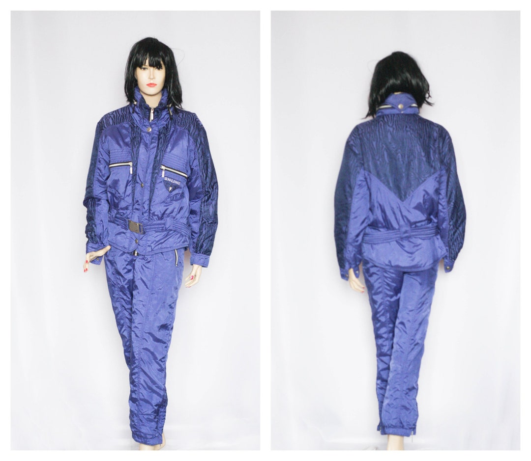 Vintage Stripped Two Piece Ski Suit Womens Ski Wear Retro Jumpsuit