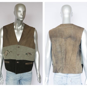 Vintage suede leather national vest German vest Alpine vest Oktoberfest clothing Mens vest Austria clothes Bavarian vest  Brown vest