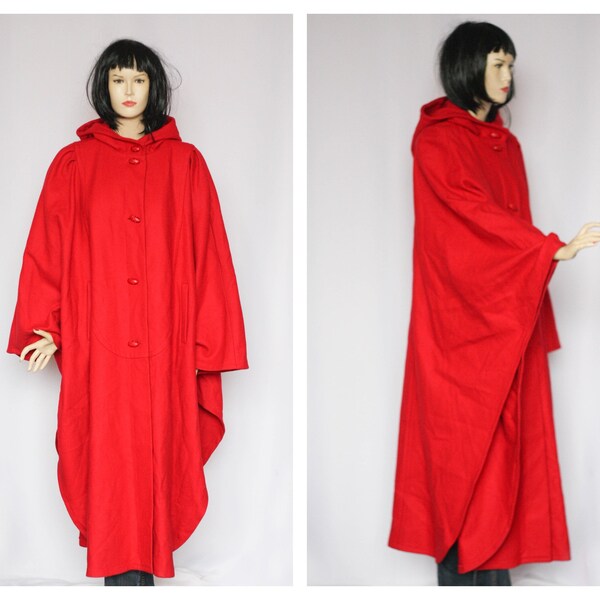 Red cape Wool cape Cape coat Overcoat Warm coat Winter coat Women cape Red poncho Elegant coat Oversized coat One size coat Size medim