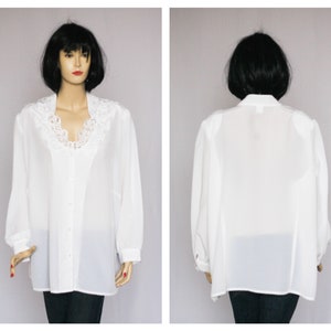 Victorian blouse Macrame blouse White blouse Elegant blouse Oversized blouse Retro blouse Vintage blouse Womens blouse Loose blouse Large