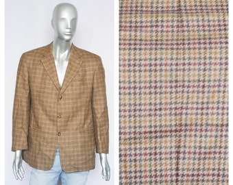 Pittige blazer Vintage herenblazer Wollen blazer Geruite blazer Stijlvolle blazer Wollen jas Casual blazer Bruine blazer Tweed blazer heren