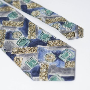 Heraldic tie Abstract tie Mens tie Colorful tie Blue tie Tie with Collectible tie Tie for him