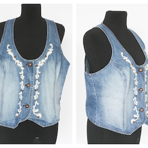 Vintage denim vest Womens vest Blue vest 90s denim Jeans vest Cotton vest vintage waistcoat Size plus 4x-5x Sleeveless top Jean jacket