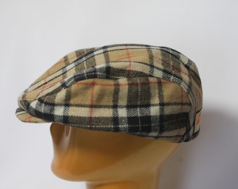 Plaid wool hat Vintage hat Flat hat Flat cap Newsboy hat Ivy cap Golf cap Driving hat Retro cap French cap Large medium Autumn hat Warm cap