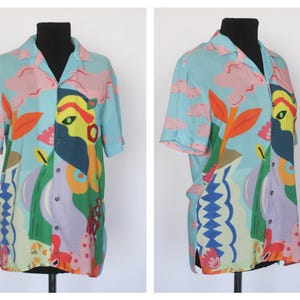 Vintage Abstract blouse Formal blouse Casual blouse Womens top Ladies blouse Size small Short sleeve Abstract blouse shirt Colorful Floral