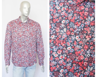 Floral shirt Party Shirt Boho shirt Men's shirt Black shirt Flowers shirt Size large Long sleeve shirt Hippie shirt Festival shirt Abstract
