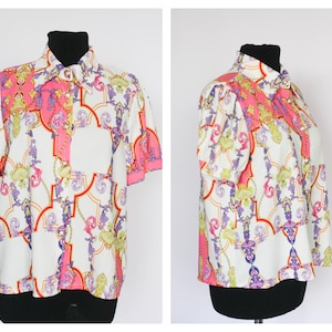 Vintage Italian Abstract blouse Formal blouse Casual blouse Womens top Ladies blouse Size medium Short sleeve Abstract blouse shirt Colorful