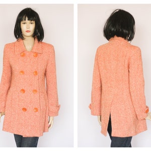 Herringbone coat Wool vintage coat Winter coat Warm coat Retro coat Long coat Orange coat Women coat Overcoat Outwear coat Red wool coat