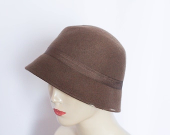 Vintage wollen hoed Womens fedora Maat medium Dames hoed Bruine hoed Wolhoed Warme hoed Winterhoed Casual fedora Wol fedora Retro hoed