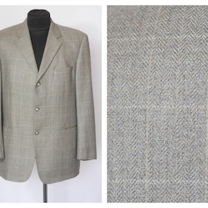 Blazer esportivo masculino Blazer vintage Blazer xadrez Blazer xadrez Blazer de lã Paletó Blazer retrô Blazer de tweed Roupas dos anos 80 Tamanho grande