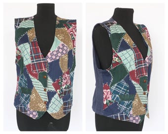 Vintage bomullsväst Patchworkväst Färgglad väst Regnbågsväst Flerfärgad väst Aftonväst Hipsterväst Damväst Bomullsväst