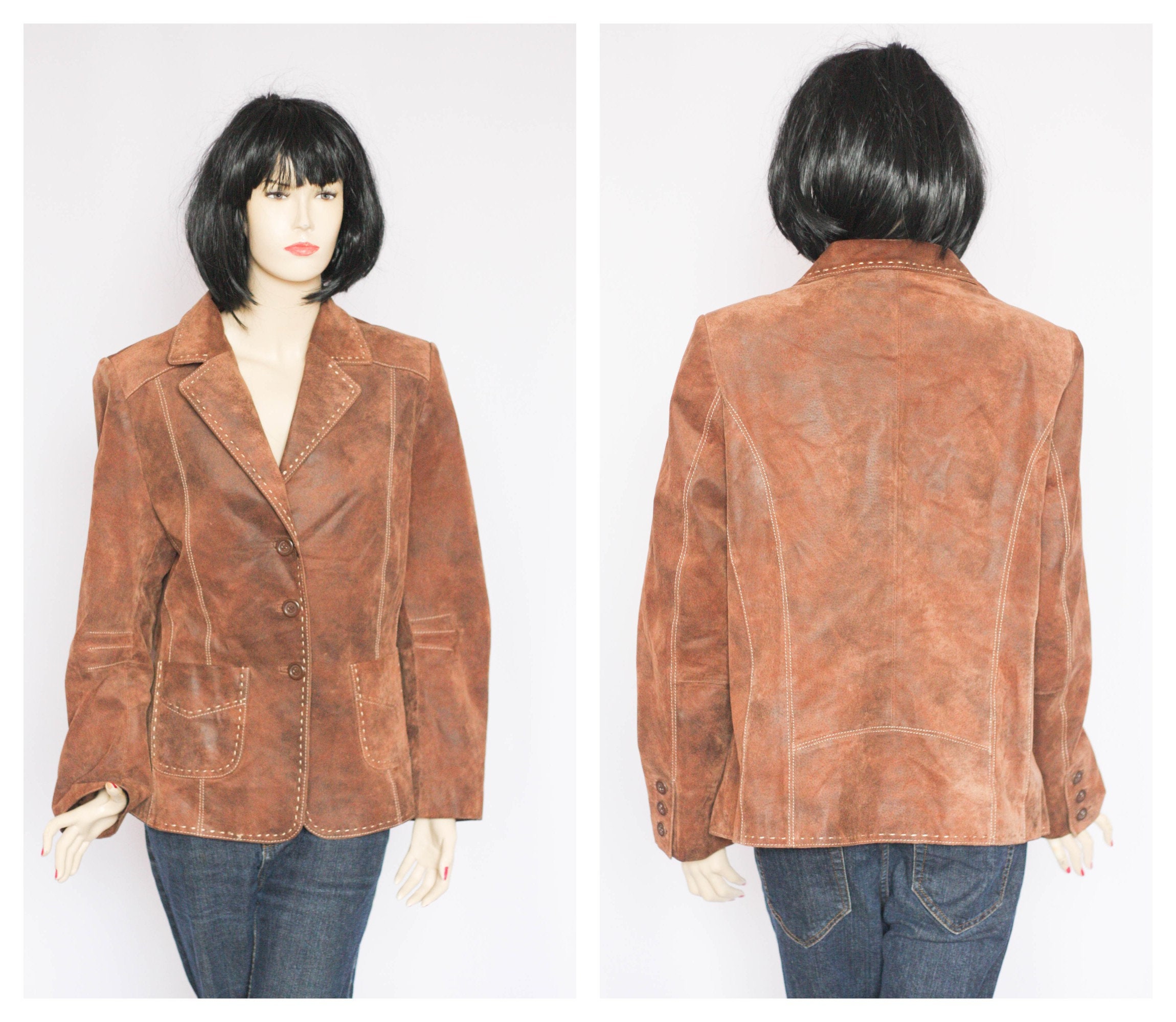 ジャケット・アウター LADY VOLUME vintage leather jacket brown 80's Vintage Women Oversized Bomber Fully Grain Leather