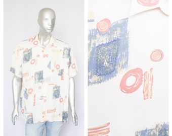 Lightweight shirt Summer shirt Beach shirt Mens shirt Short sleeve shirt size XL shirt Abstract print Viscose shirt hippie shirt Paint shirt