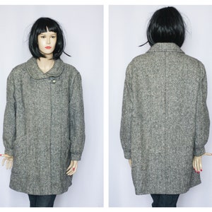 Size small Wool vintage coat Gray coat Winter coat Plaid coat Warm coat Retro coat Long coat Women Outwear coat Winter Overcoat Loose coat