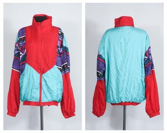 Vintage colorful jacket Sports jacket Womens windbreaker Vintage windbreaker 90s clothes Retro jacket Raincoat Casual jacket fashion Small