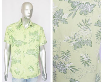 Floral shirt Party Shirt Summer shirt Men's shirt Green shirt Leaf shirt Size large Short sleeve  Hippie shirt Festival shirt Abstract