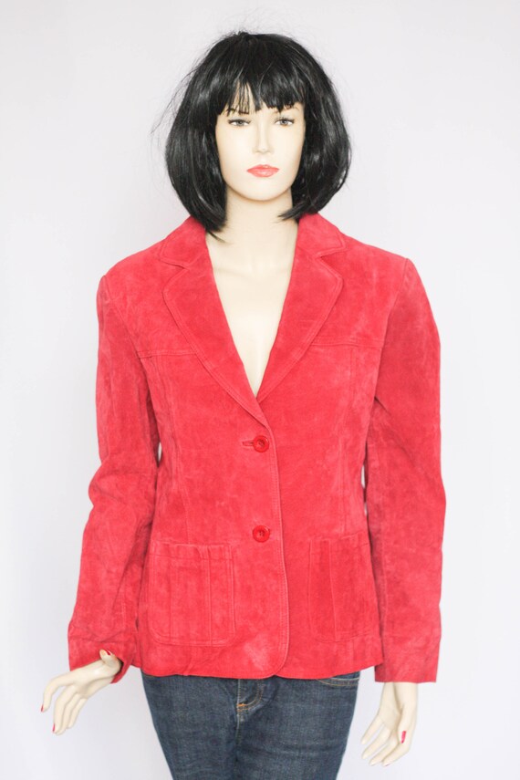 Veste daim rouge femme sale