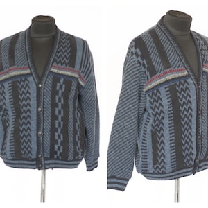 Vintage abstract sweater Warm sweater Winter sweater Mens cardigan Turquoise sweater Size large Knitwear Knitting sweater Abstract print