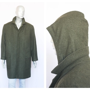 Vintage khaki wool coat Mens coat Winter coat Wool trench Winter overcoat Oversized coat Size small Outwear Mens overcoat  Loose coat