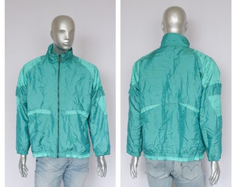 Turquoise jacket Spring windbreaker Mens track top Sport jacket Summer jacket Athletic coat Mens sportwear 90s jacket Oversized jacket